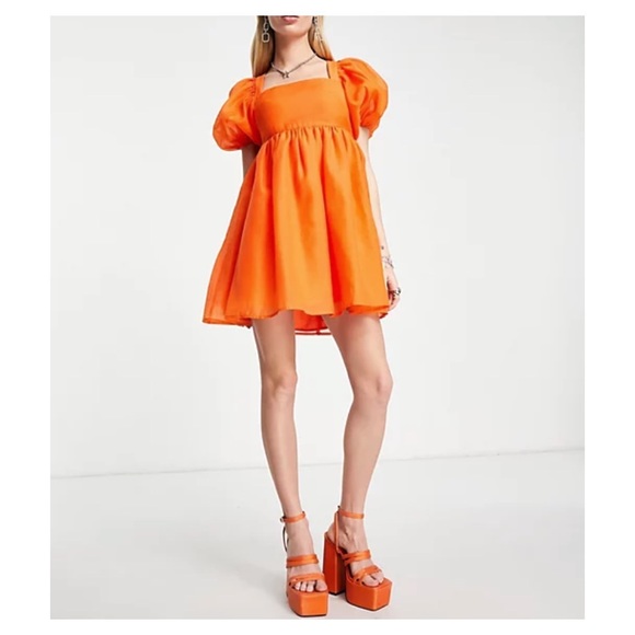 STORETS Dress Stunning Of-On-The Shoulder Orange Dress Shoulders Cutout One Size - Picture 14 of 17